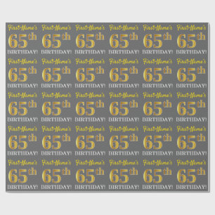 Gray, Imitation Gold Look "65th BIRTHDAY" Wrapping Paper