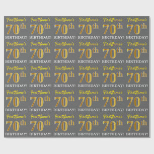 Gray, Imitation Gold Look "70th BIRTHDAY" Wrapping Paper