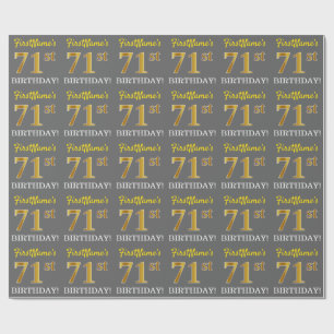 Gray, Imitation Gold Look "71st BIRTHDAY" Wrapping Paper