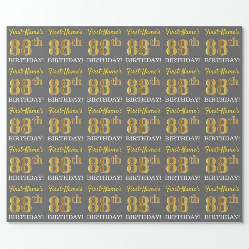 Gray Imitation Gold Look 88th BIRTHDAY Wrapping Paper