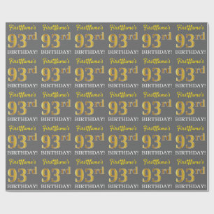 Gray, Imitation Gold Look "93rd BIRTHDAY" Wrapping Paper