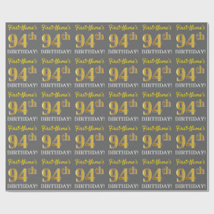 Gray, Imitation Gold Look "94th BIRTHDAY" Wrapping Paper