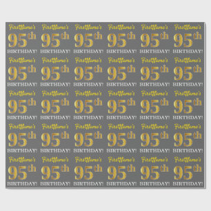 Gray, Imitation Gold Look "95th BIRTHDAY" Wrapping Paper