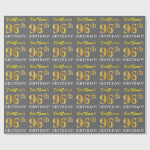 Gray, Imitation Gold Look "96th BIRTHDAY" Wrapping Paper