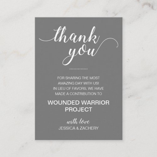 Gray In Lieu Of Favors Charity Donation Wedding Place Card