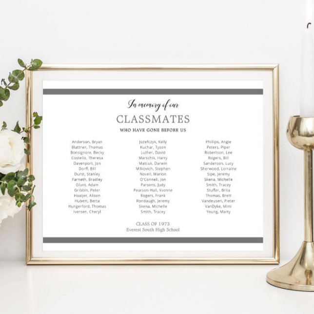 Gray In Memory Of Our Classmates School Reunion Poster (Creator Uploaded)