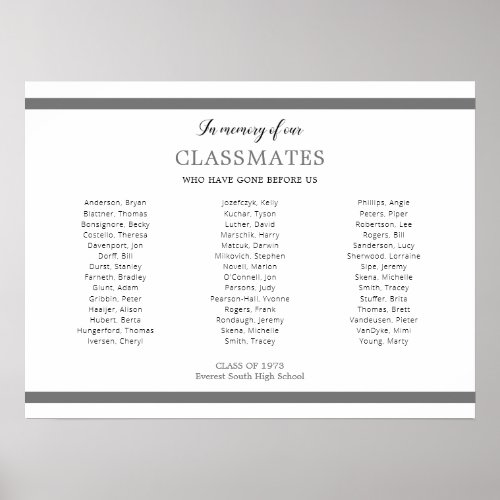 Gray In Memory Of Our Classmates School Reunion Poster