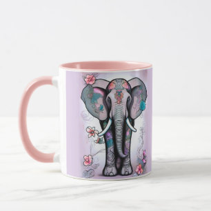 Gray Indian Elephant Embellished with Flowers Mug