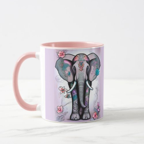 Gray Indian Elephant Embellished with Flowers Mug