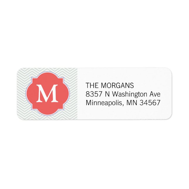 Gray & Indian Red 2 Modern Chevron Custom Monogram Label (Front)
