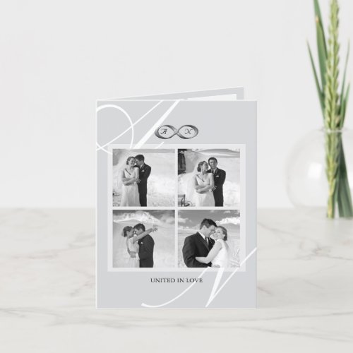 Gray Infinity Symbol 4 Multi Photo Elegant Wedding Thank You Card