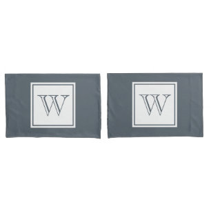 Gray Initial Letter & White Square Pillowcase