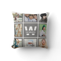 Gray Instagram 17 Photos Collage Monogram Custom Throw Pillow