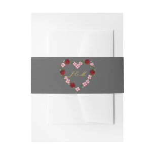Gray invitation band with floral wreath invitation belly band