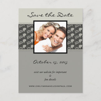 Gray Ivory Black Paisley Save The Date Your Photos Announcement Postcard