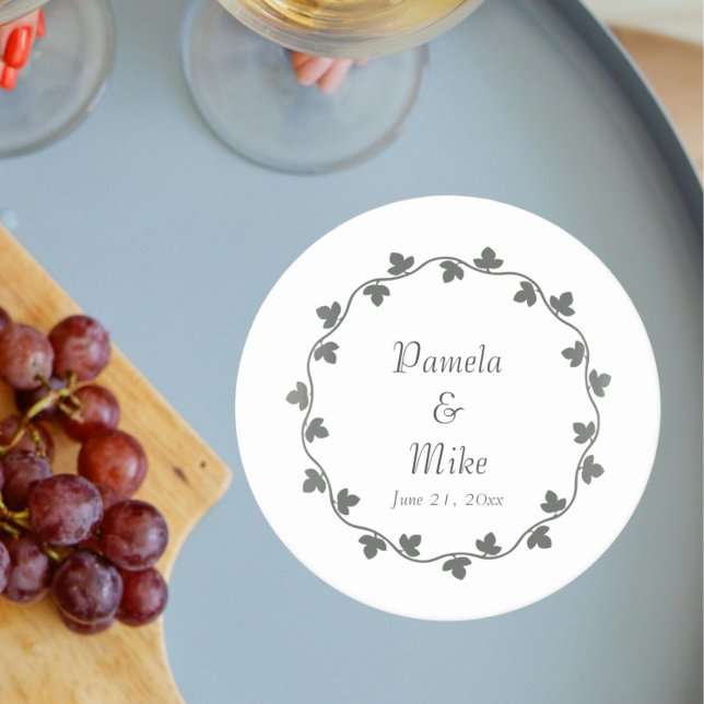 Gray Ivy Wreath Personalized Wedding Round Paper Coaster (In Situ Wedding)