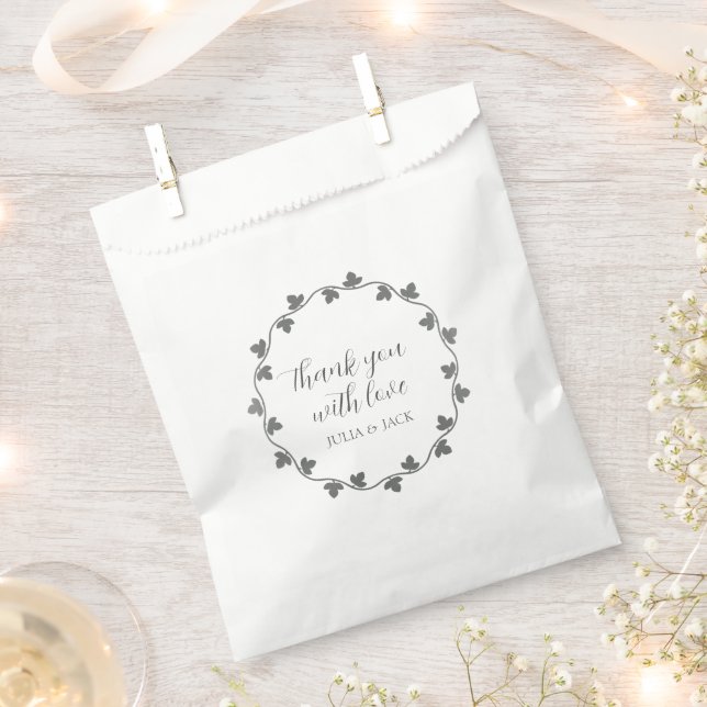 Gray Ivy Wreath Personalized Wedding Thank You Favor Bag (Clipped)