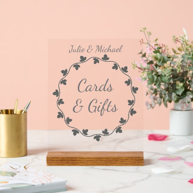 Gray Ivy Wreath Wedding Cards and Gifts Acrylic Sign (Wedding)
