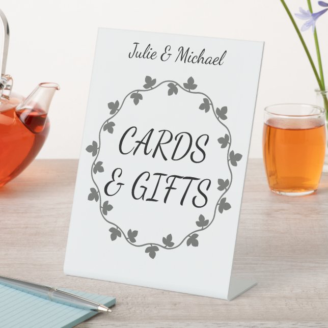 Gray Ivy Wreath Wedding Cards and Gifts Pedestal Sign (In SItu)