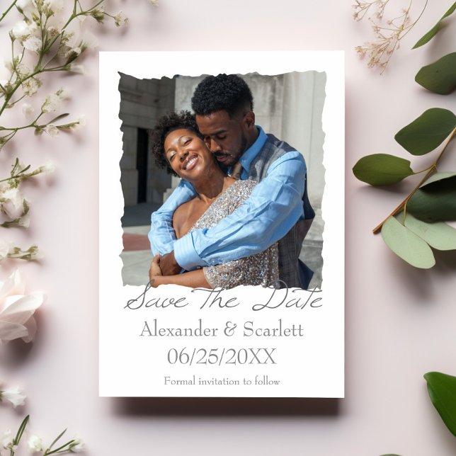 Gray Jagged Frame Photo Save The Date Announcement (Gray Jagged Frame Photo Save the Date)