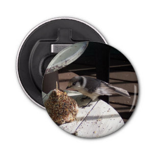 Gray Jay and Bell Button Bottle Opener