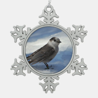 Gray Jay in the Snow Snowflake Pewter Christmas Ornament