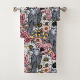 Gray jays and flowers bath towel set