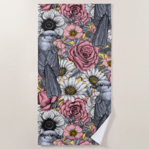 Gray jays and flowers beach towel