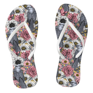Gray jays and flowers flip flops