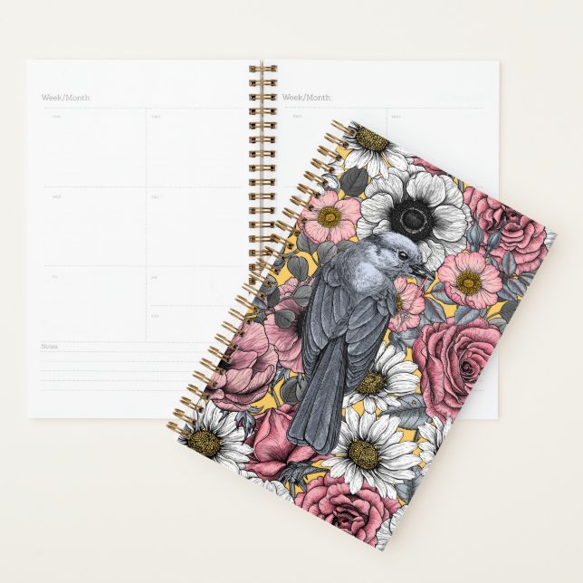 Gray jays and flowers planner (Display)
