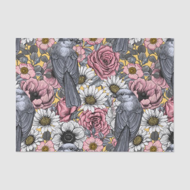 Gray jays and flowers tissue paper (Front)