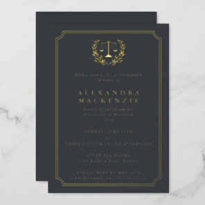 Gray JD Law School Graduation Party Foil Invitation