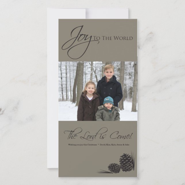 Gray Joy to the World Photocard Holiday Card (Front)