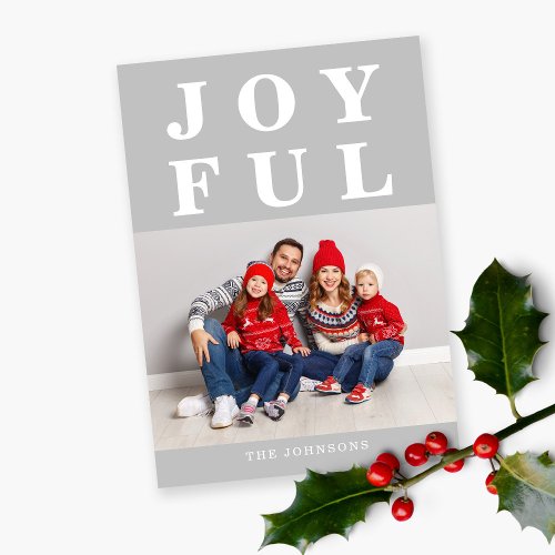 Gray Joyful Modern Photo Christmas Holiday Card