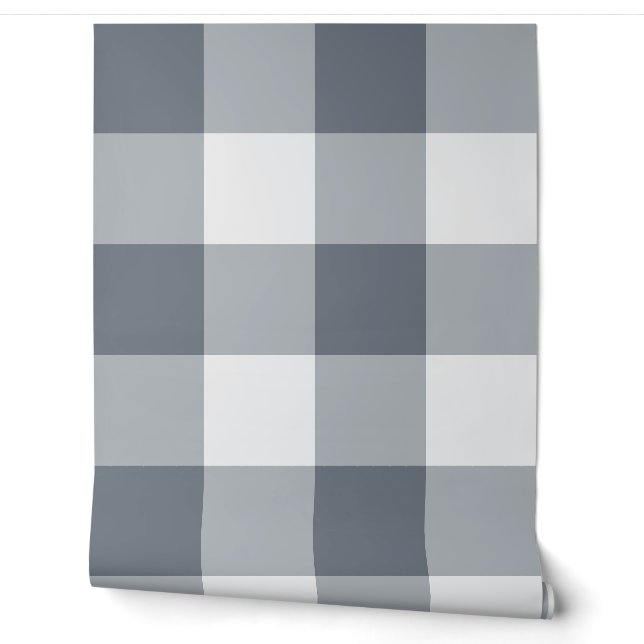Gray Jumbo Buffalo Check Gingham Wallpaper (Unrolling)