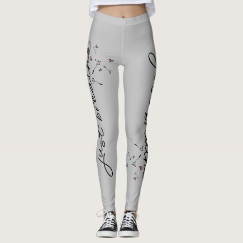 Gray Just Breathe Dandelion Inspirational Yoga Leggings