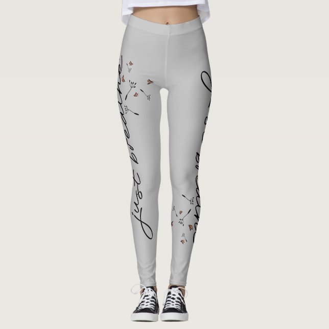 Gray Just Breathe Dandelion Inspirational Yoga Leggings (Front)