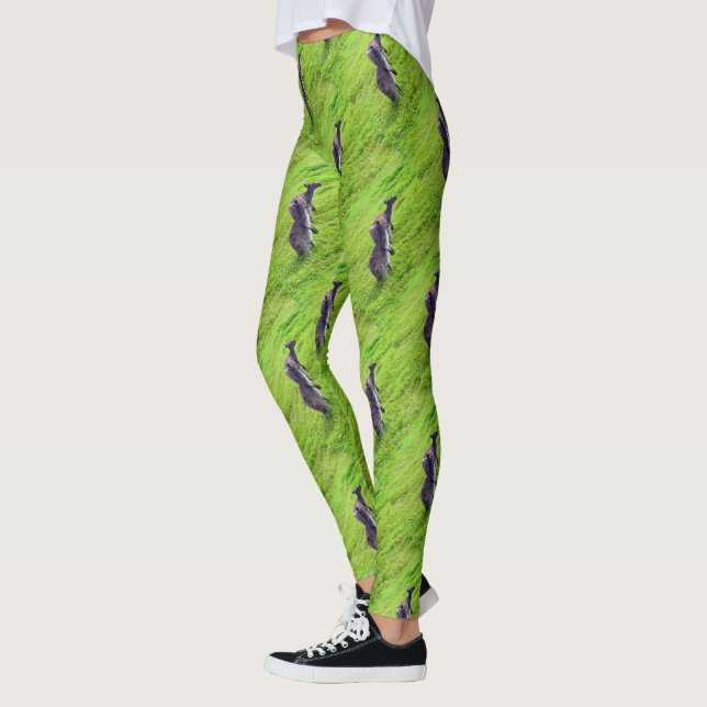 Gray Kangaroos On Green Grass, Leggings (Left)