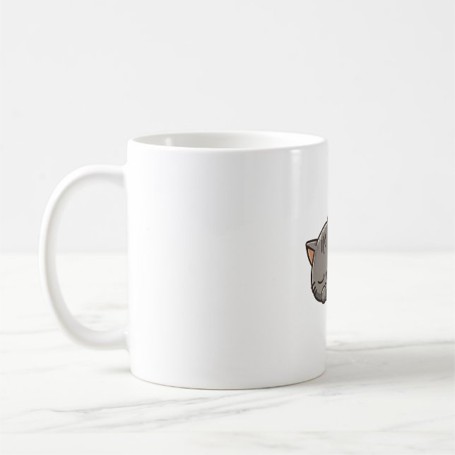Gray kawaii Sleeping cat Coffee Mug (Left)