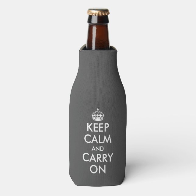 Gray keep calm and carry on template bottle cooler (Bottle Front)