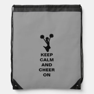 Gray Keep Calm Cheerleader Drawstring Backpack