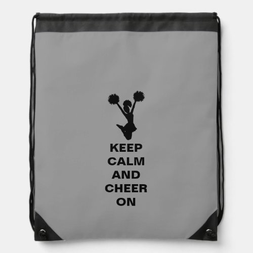 Gray Keep Calm Cheerleader Drawstring Backpack