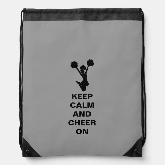 Gray Keep Calm Cheerleader Drawstring Backpack (Front)