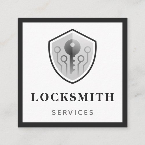 Gray Key Logo Locksmith Services Social Media Bold Square Business Card