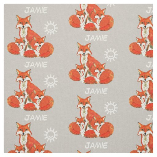 Gray Kids Sunshine Fox Family Personalized Fabric