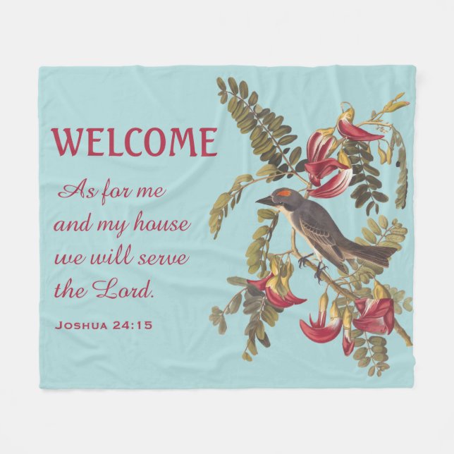 Gray Kingbird and Bible Verse Fleece Blanket (Front (Horizontal))