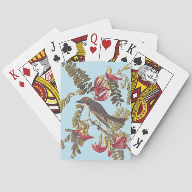 Gray Kingbird Audubon Bird on Flowering Tree Poker Cards (Back)