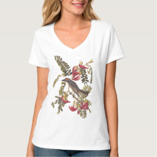 Gray Kingbird Audubon Bird on Flowering Tree T-Shirt