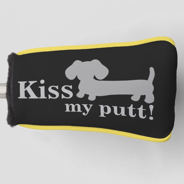 Gray Kiss My Putt Cheeky Golf Head Dachshund Cover (Front)