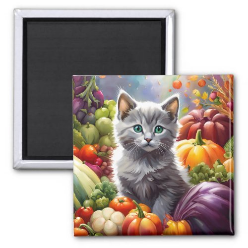 Gray Kitten and Vegetables Magnet